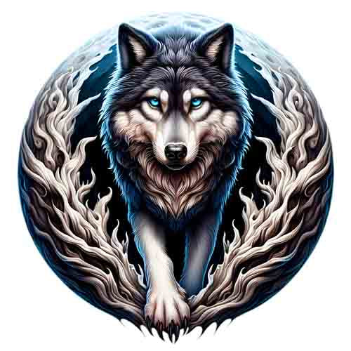Moon Wolf Tribal Tattoo Art - Digital Design (PNG, JPEG, SVG) - Instant Download for Tattoos, T-Shirts, Wall Art