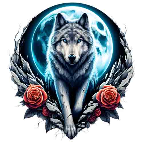 Moon Wolf Tribal Tattoo Art - Digital Design (PNG, JPEG, SVG) - Instant Download for Tattoos, T-Shirts, Wall Art