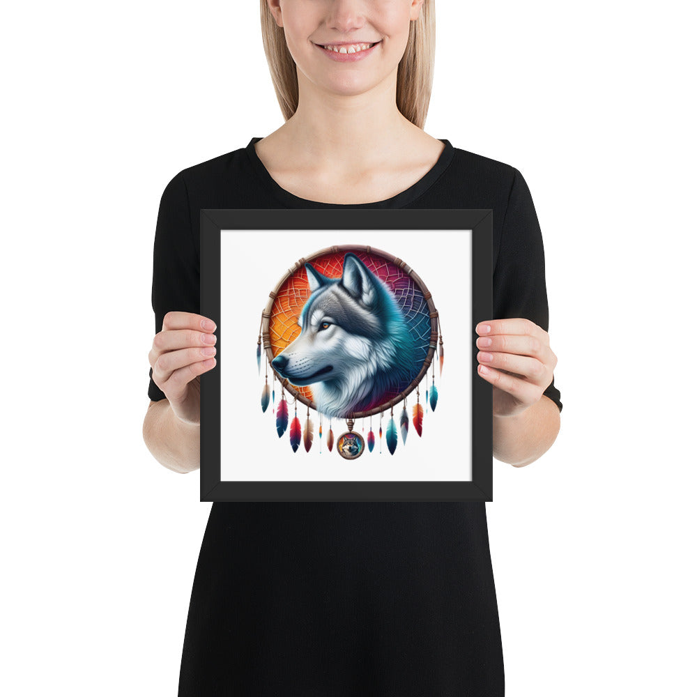 Dreamcatcher Wolf Framed Poster: Digital Design for Home Decor and Wall Art