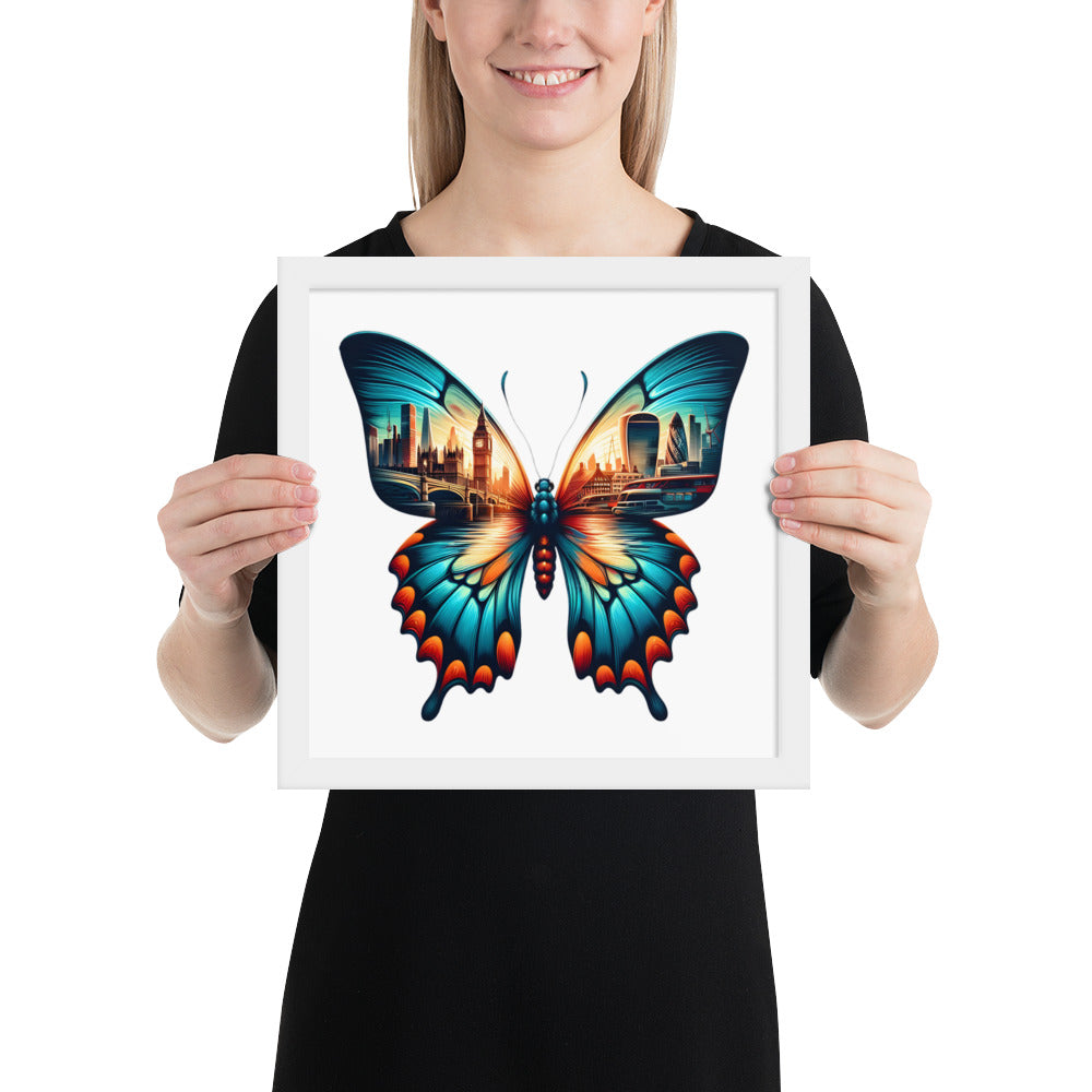 London Butterfly Framed Poster: Digital Design for Home Decor and Wall Art