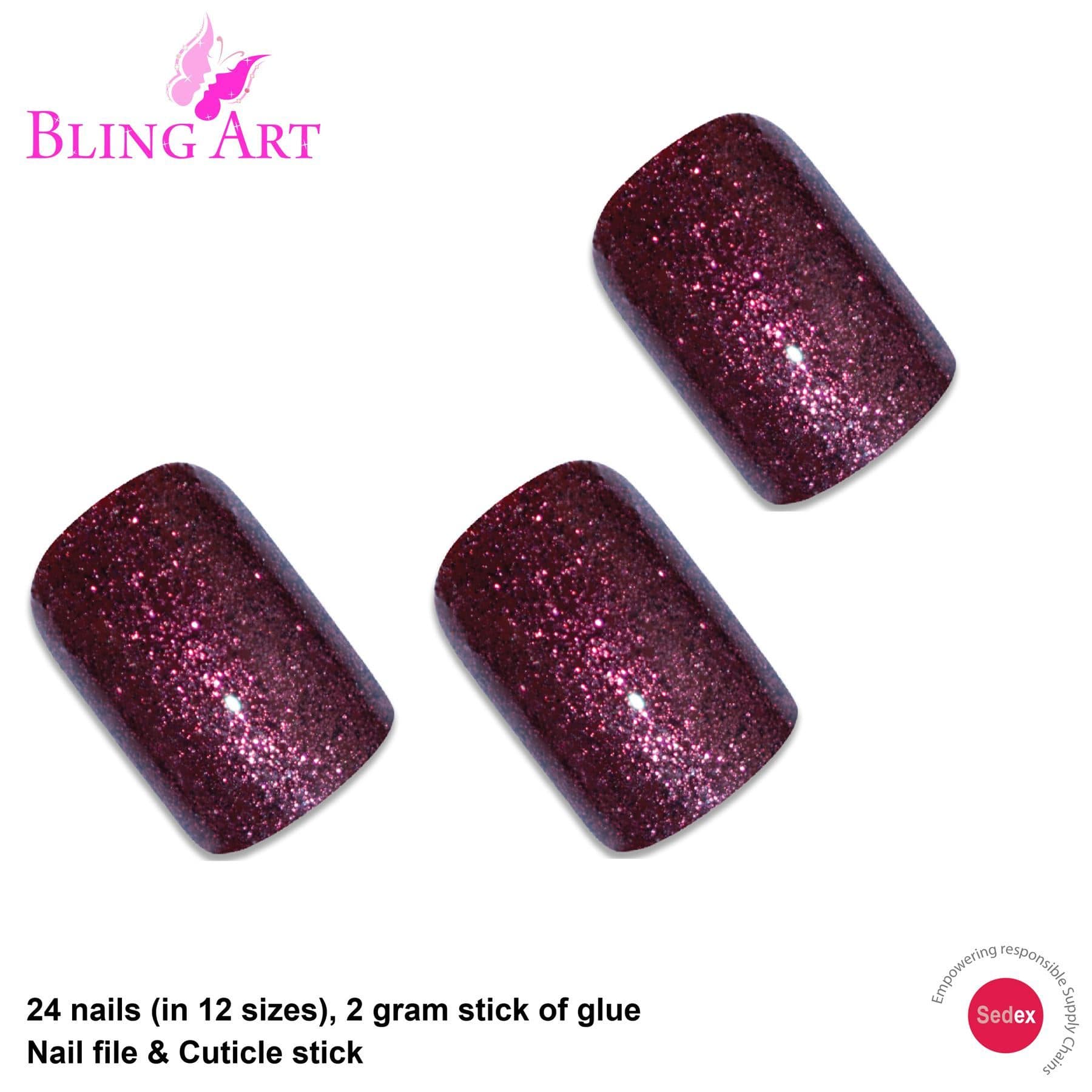 False Nails by Bling Art Red Brown Gel French Squoval 24 Fake Medium Tips
