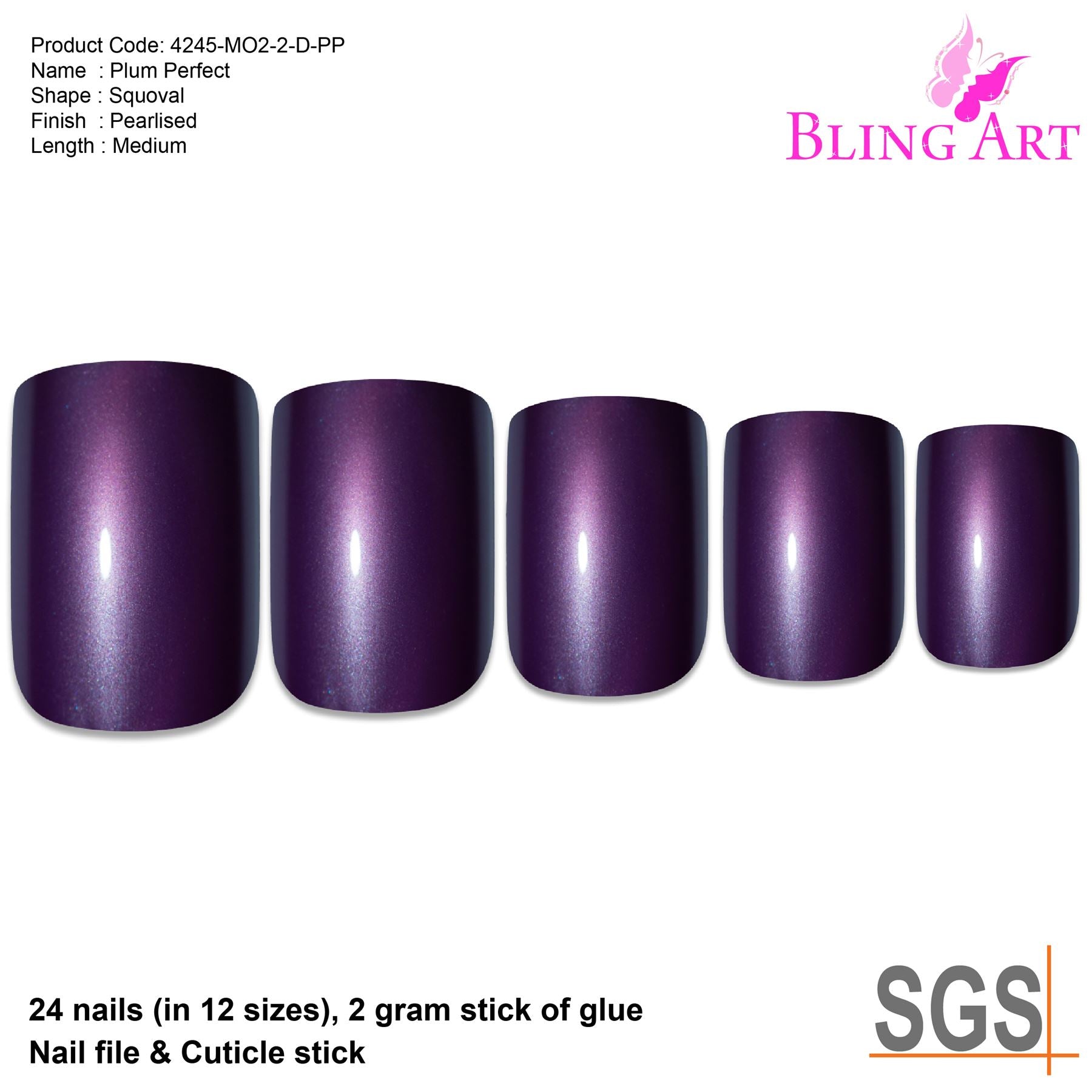 False Nails Bling Art Purple Acrylic French Manicure Fake Medium Tips with Glue