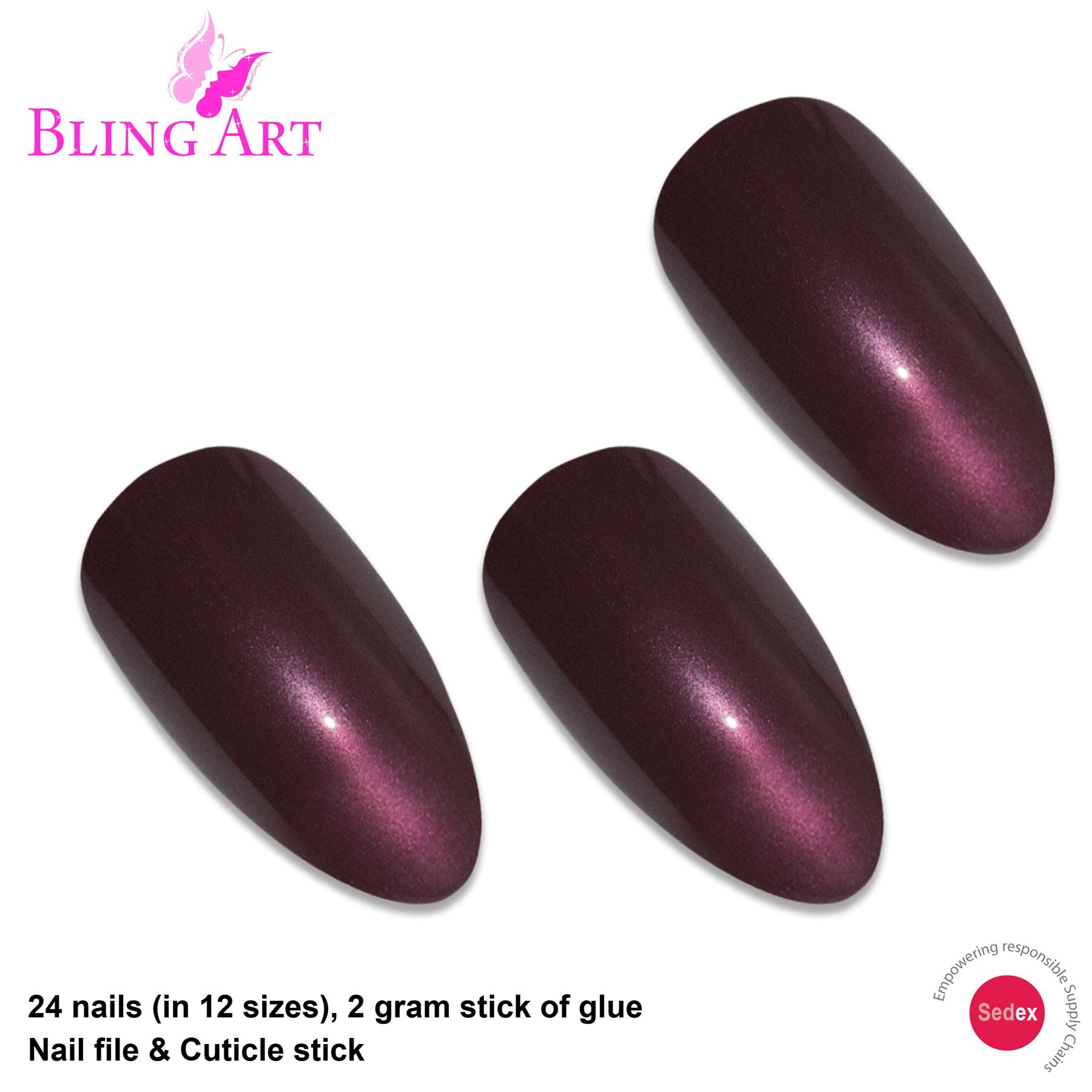 False Nails by Bling Art Brown Glitter Almond Stiletto Fake Long Acrylic Tips