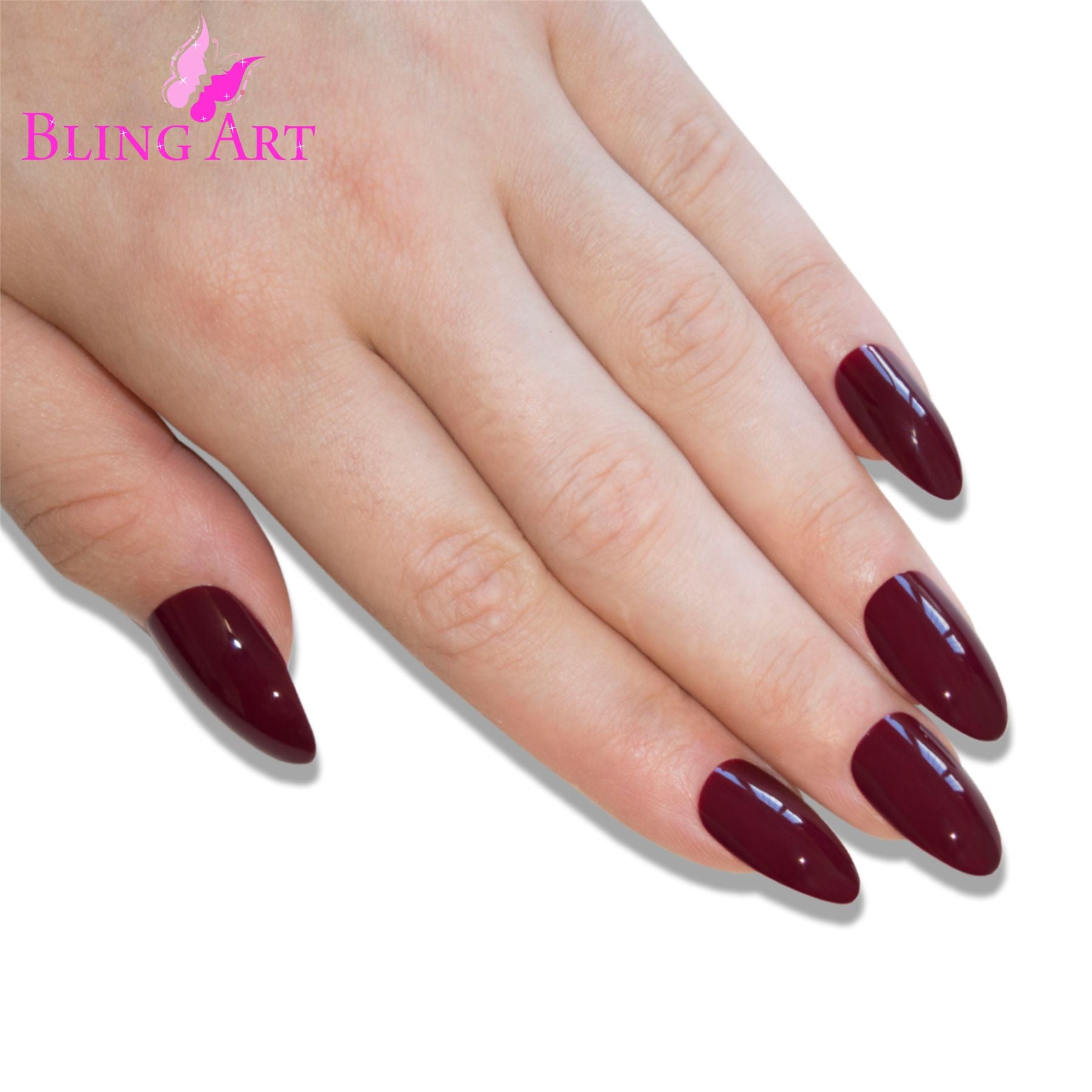 False Nails Bling Art Brown Red Almond Stiletto Long Fake Acrylic Tips with Glue