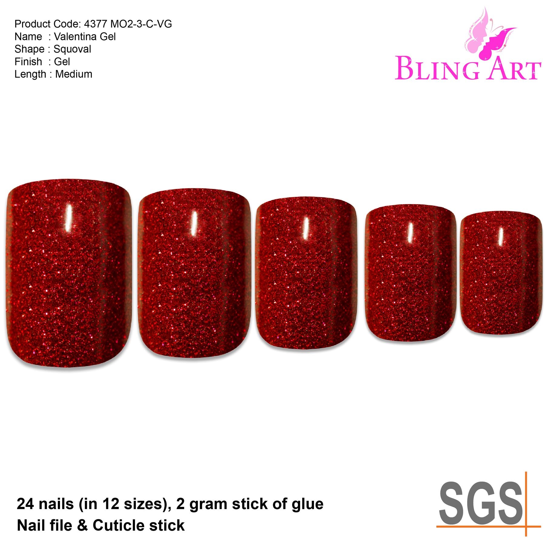 False Nails by Bling Art Red Gel French Manicure Fake Medium Tips with Glue