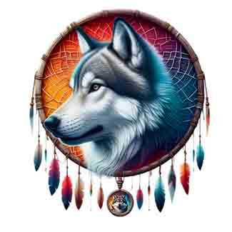 Dreamcatcher Wolf Tribal Tattoo Art - Full Color Digital Design (PNG, JPEG, SVG) - Instant Download for Tattoos, T-Shirts, Wall Art