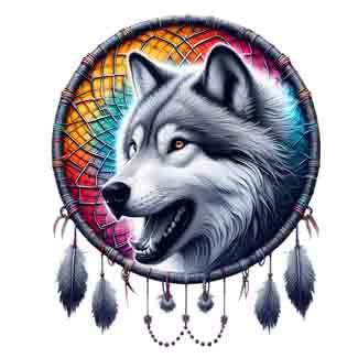 Dreamcatcher Wolf Tribal Tattoo Art - Full Color Digital Design (PNG, JPEG, SVG) - Instant Download for Tattoos, T-Shirts, Wall Art