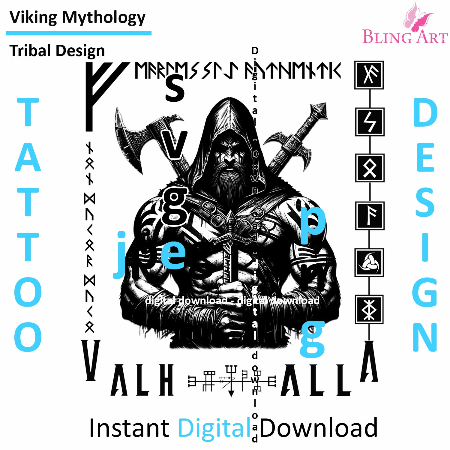 Viking Leader - Digital Design (PNG, JPEG, SVG) - Instant Download for Tattoos, T-Shirts, Wall Art