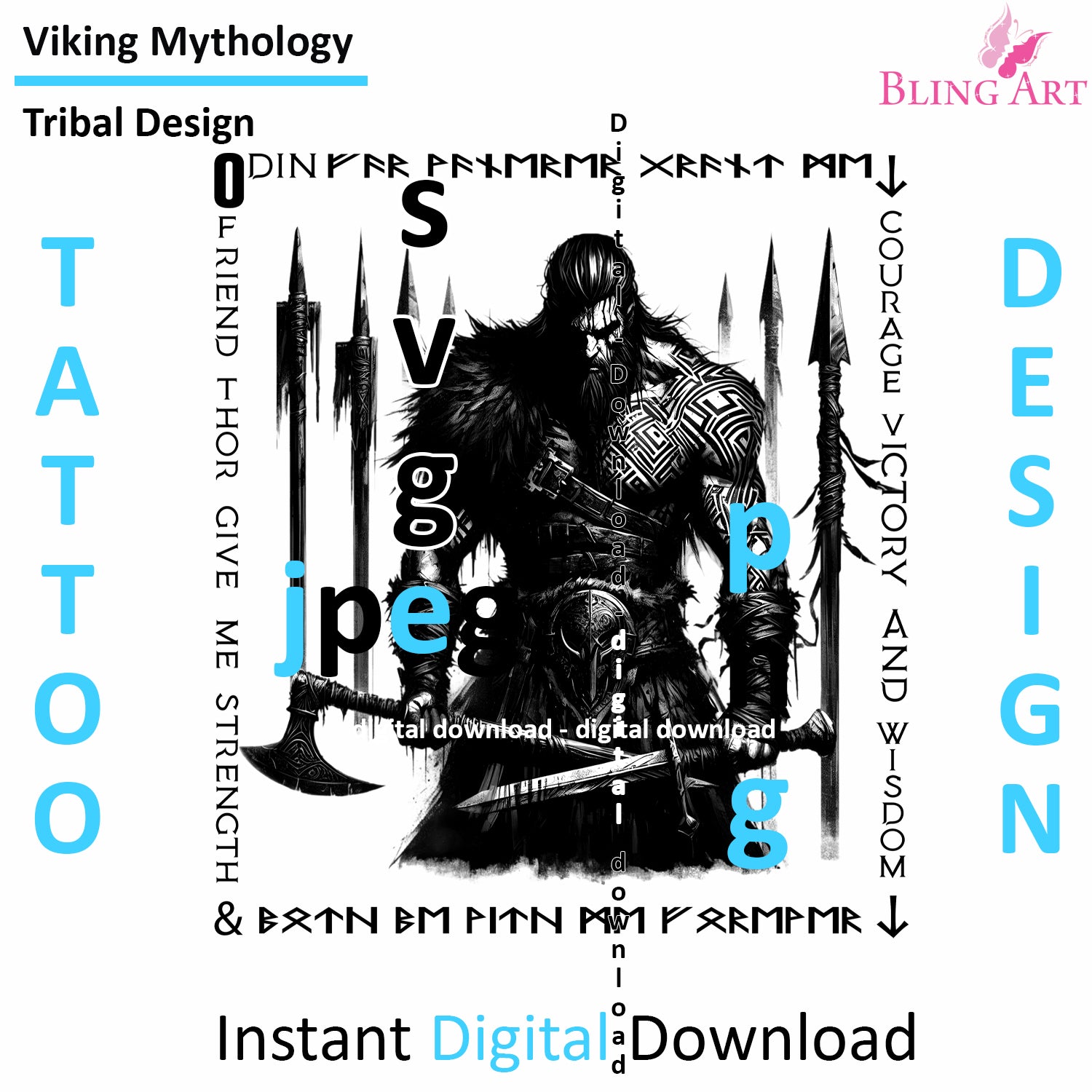 Viking Far Wanderer - Digital Design (PNG, JPEG, SVG) - Instant Download for Tattoos, T-Shirts, Wall Art