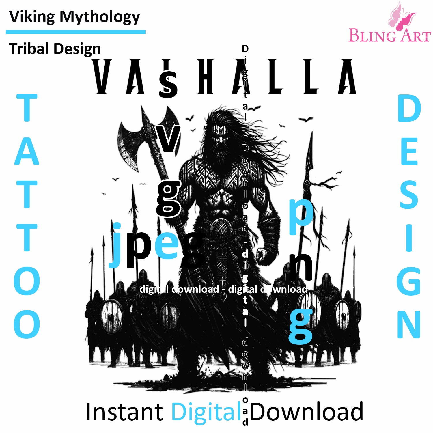 Viking Valhalla Army - Digital Design (PNG, JPEG, SVG) - Instant Download for Tattoos, T-Shirts, Wall Art