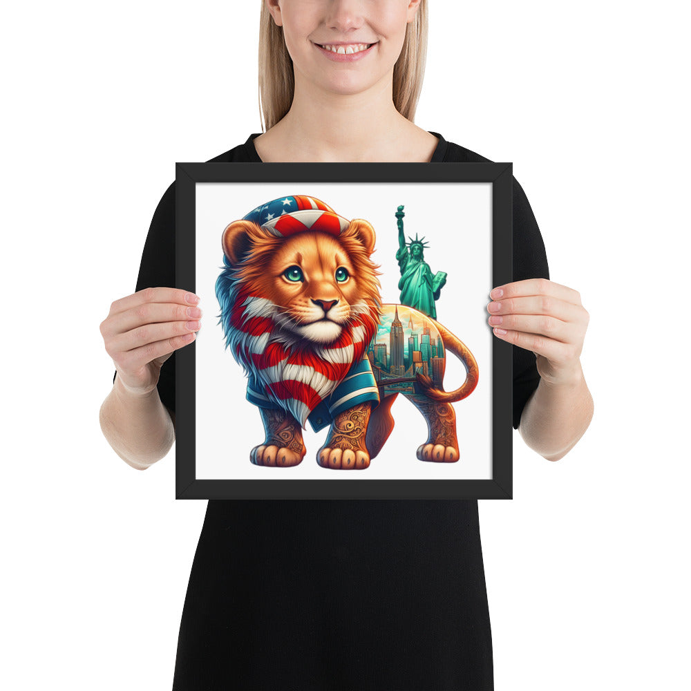 New York Lion Framed Poster: Digital Design for Home Decor and Wall Art