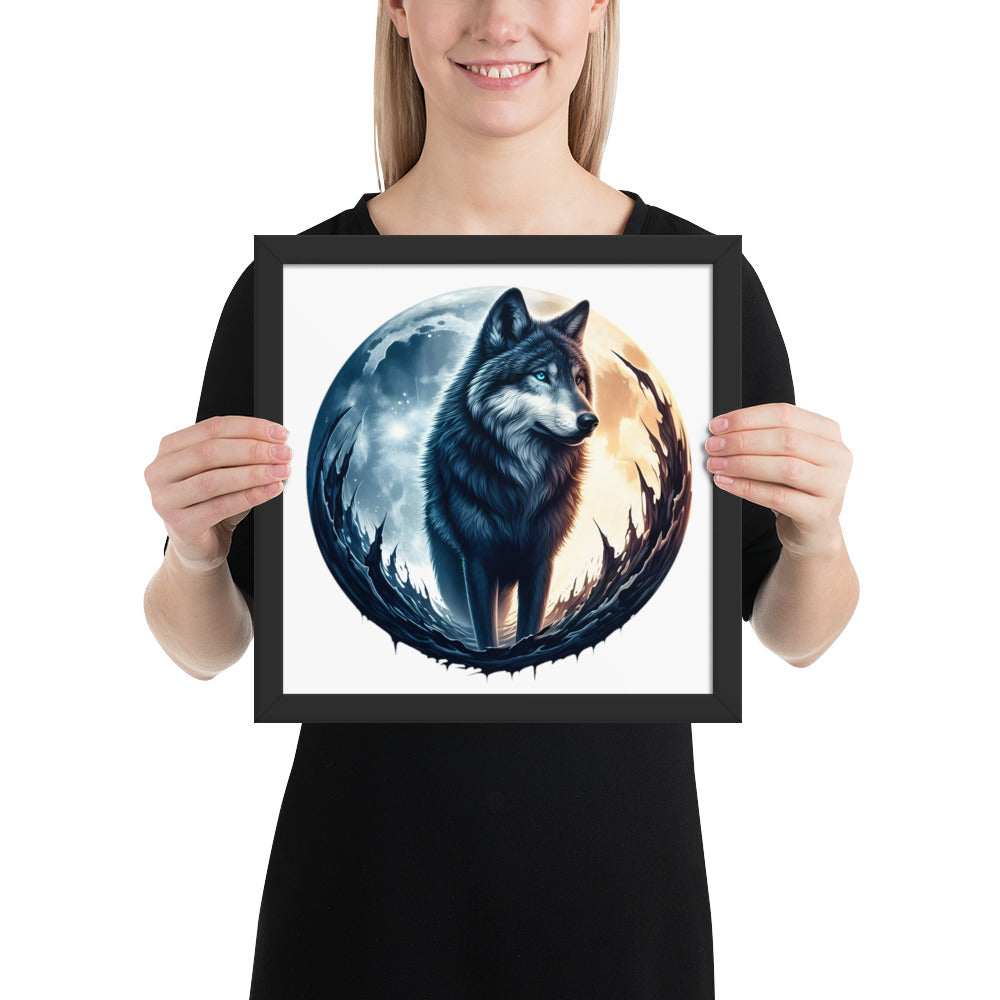 Moon Wolf Framed Poster: Digital Design for Home Decor and Wall Art