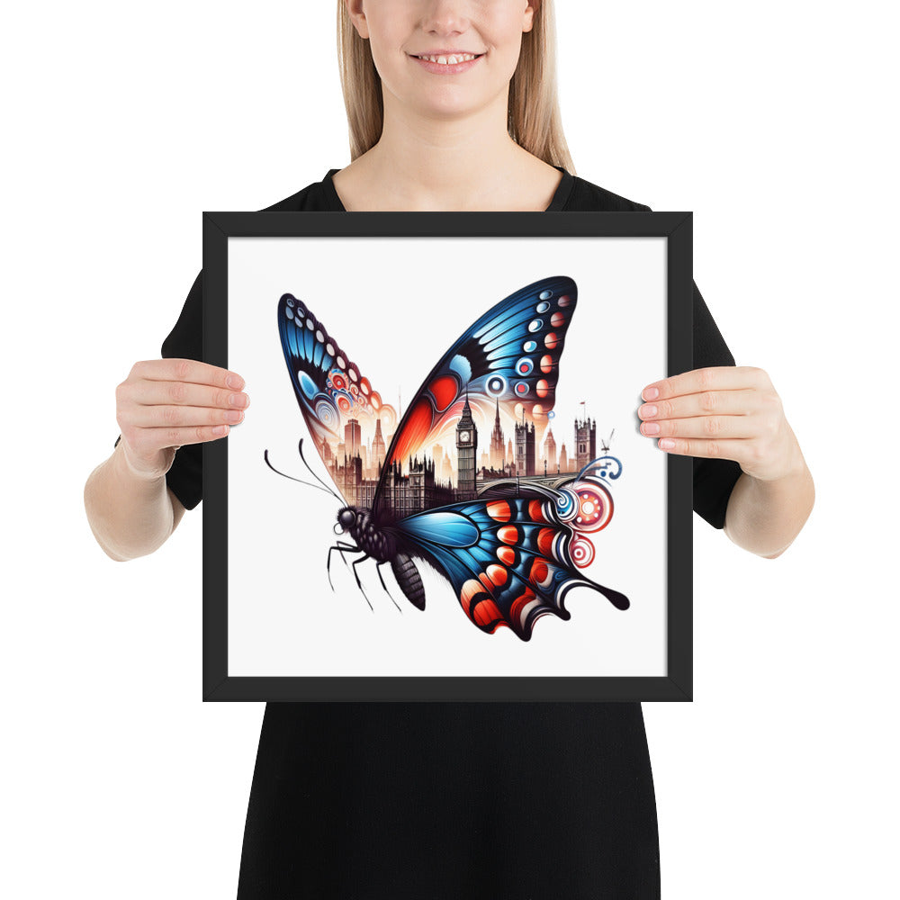 London Butterfly Framed Poster: Digital Design for Home Decor and Wall Art