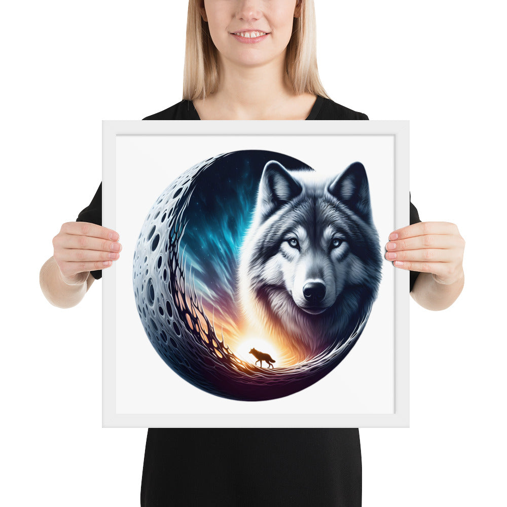 Moon Wolf Framed Poster: Digital Design for Home Decor and Wall Art