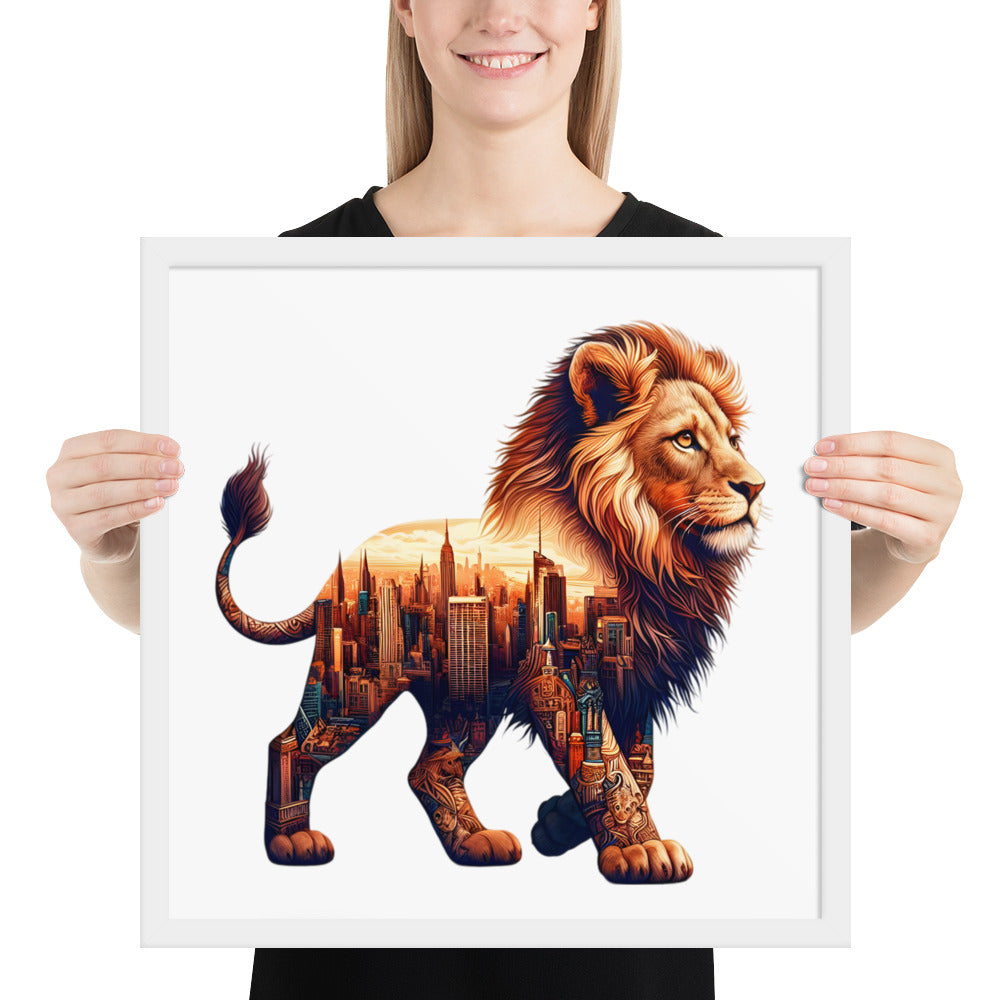 New York Lion Framed Poster: Digital Design for Home Decor and Wall Art