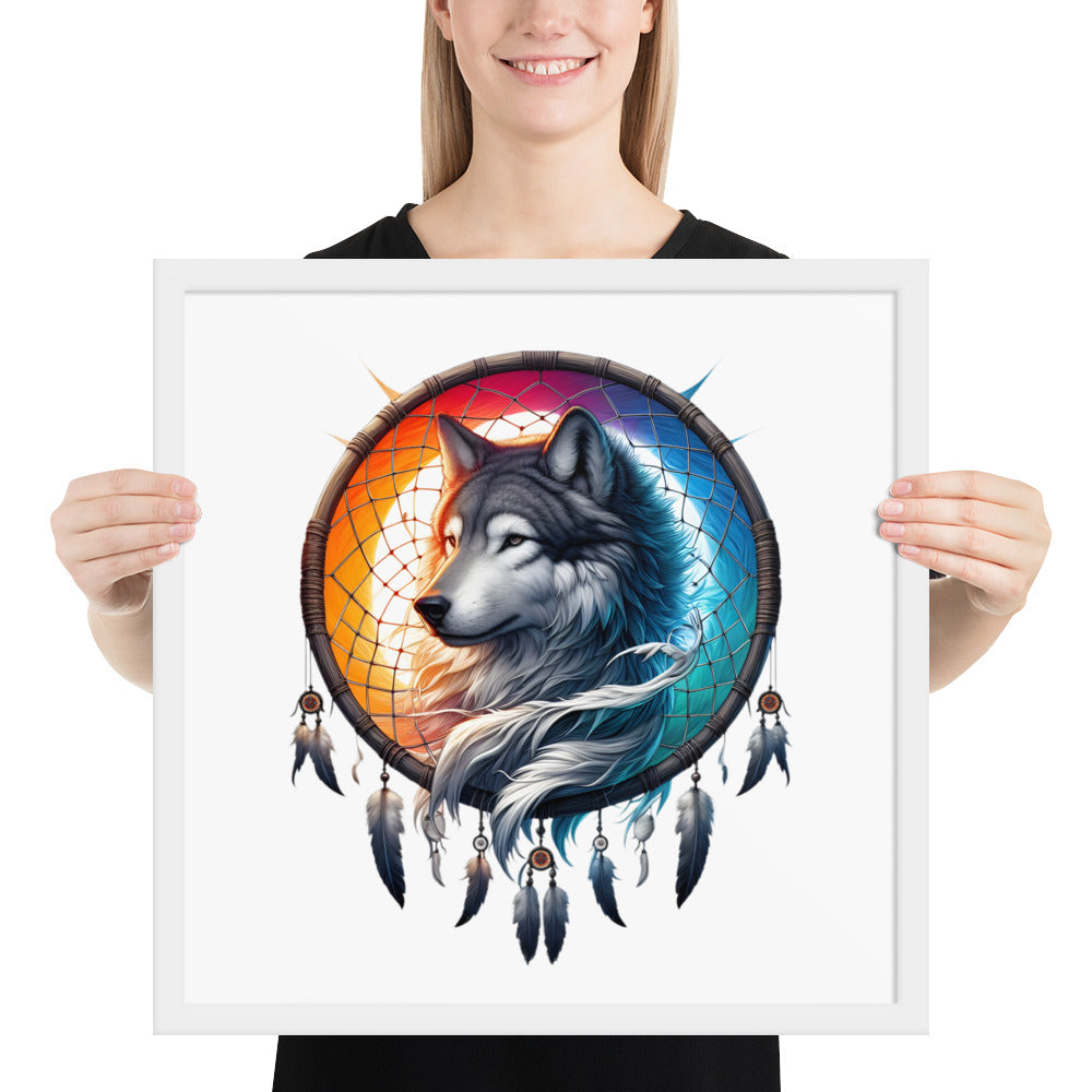 Dreamcatcher Wolf Framed Poster: Digital Design for Home Decor and Wall Art