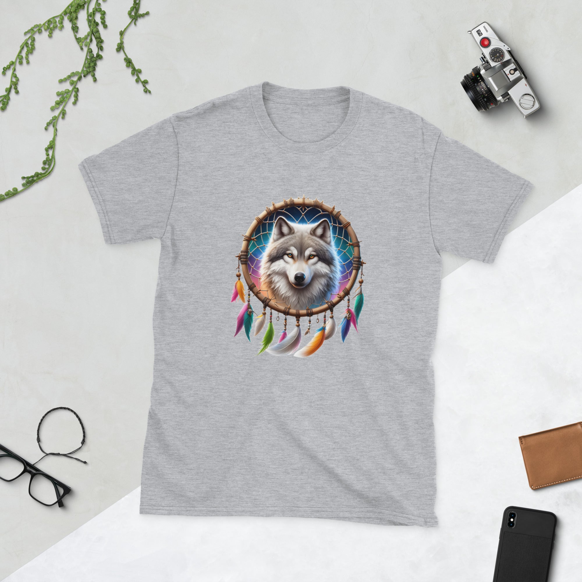 Dreamcatcher Wolf - Animal Art Apparel Short-Sleeve Unisex Mythology T-Shirt