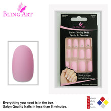 False Nails by Bling Art Pink Matte Oval Medium Fake Acrylic 24 Tips with Glue