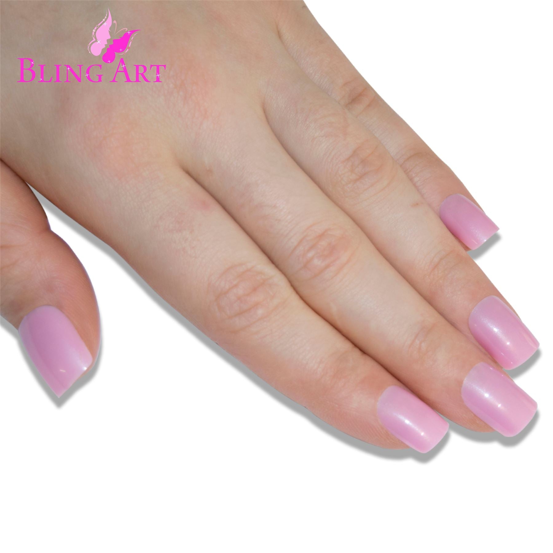 False Nails Bling Art Glitter Pink French Manicure Fake Medium Tips with Glue