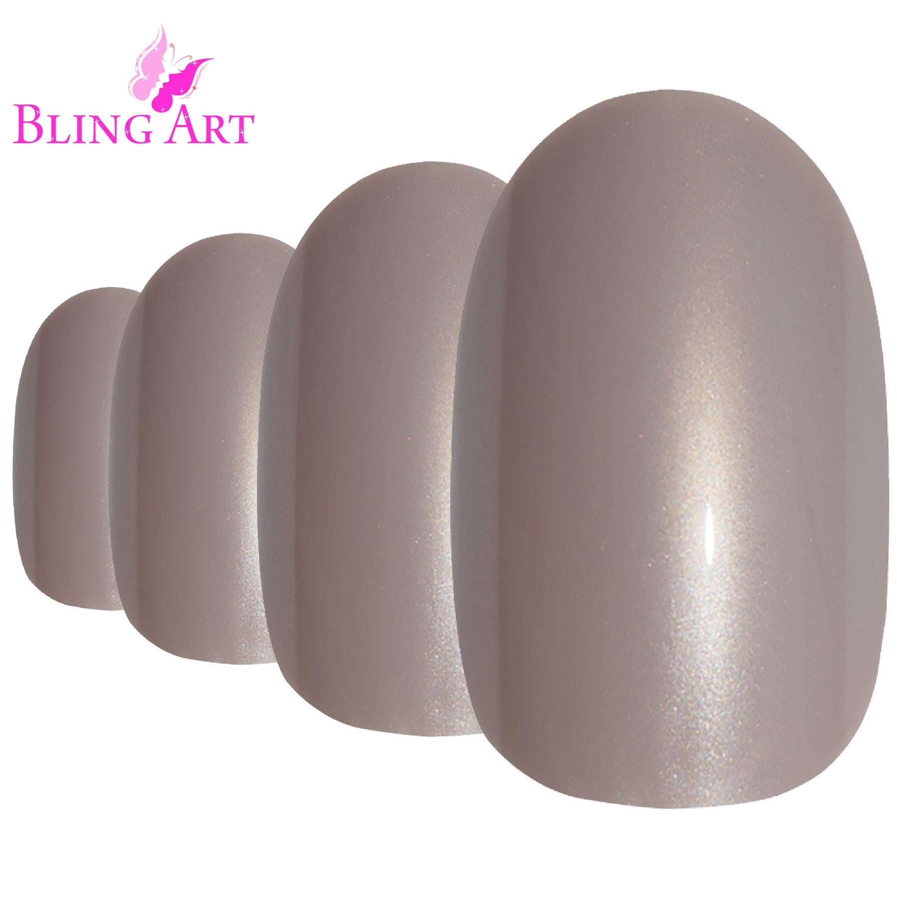 False Nails by Bling Art Beige Glitter Oval Medium Fake Acrylic 24 Tips with Glue