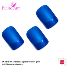 False Nails by Bling Art Blue Matte French Manicure Fake Medium Tips with Glue