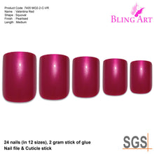 False Nails by Bling Art Red Glitter French Squoval 24 Fake Medium Acrylic Tips