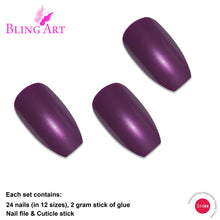 False Nails by Bling Art Purple Glitter Ballerina Coffin Fake Long Acrylic Tips