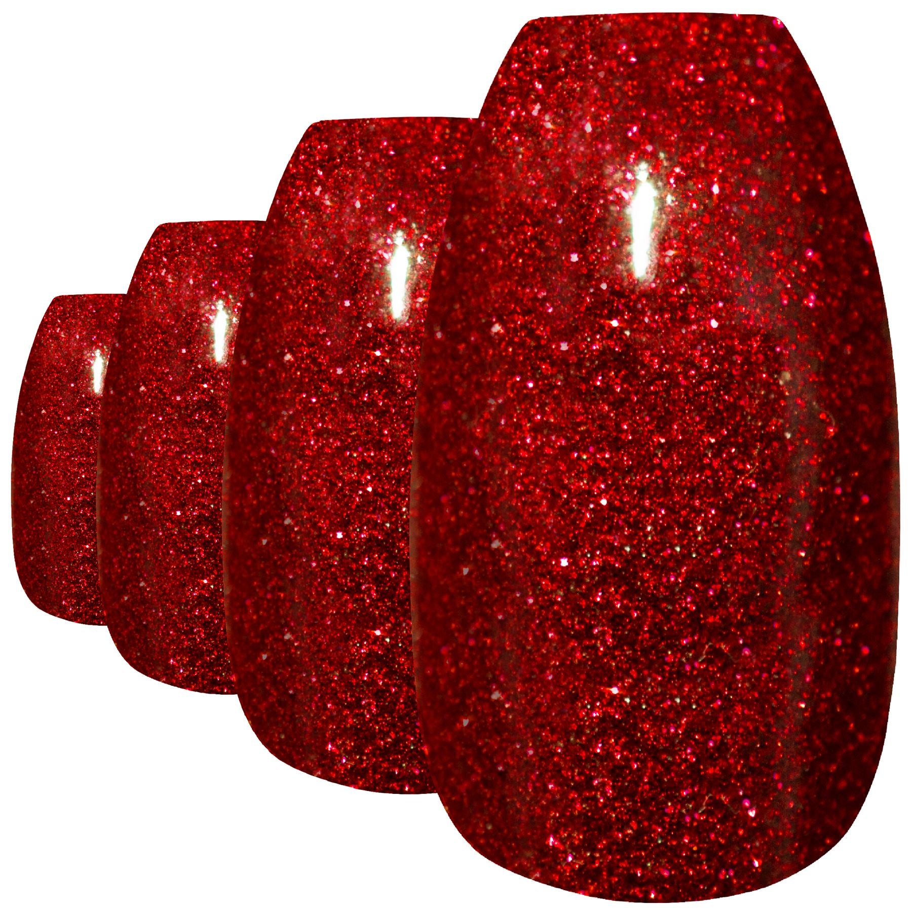 False Nails by Bling Art Red Gel Ballerina Coffin 24 Fake Long Acrylic Nail Tips