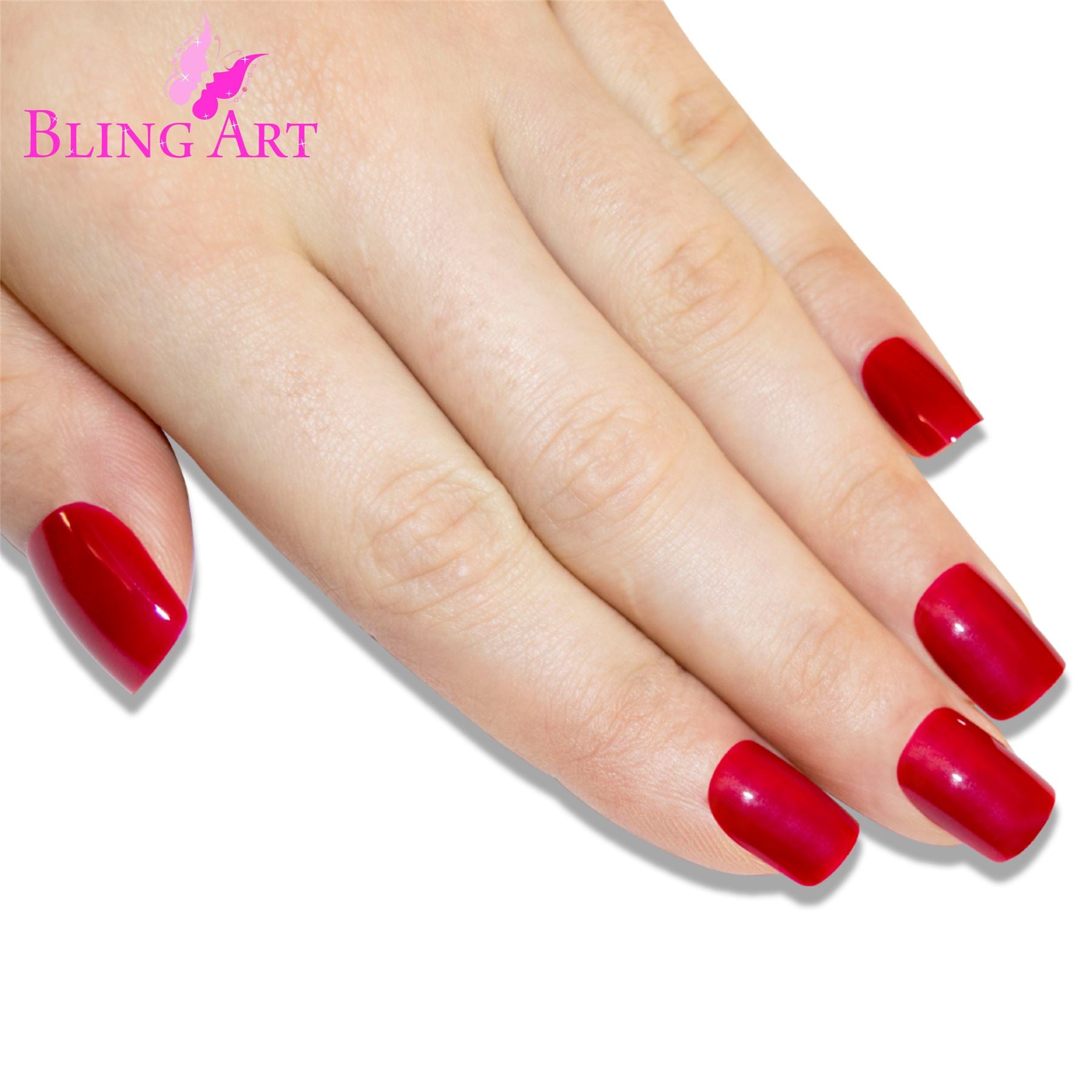 False Nails by Bling Art Red Polished French Manicure Fake Medium Tips with Glue