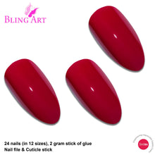 False Nails Bling Art Red Polished Almond Stiletto Long Fake Acrylic Tips & Glue