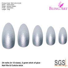 False Nails by Bling Art Silver Gel Ombre Almond Stiletto 24 Fake Acrylic Tips