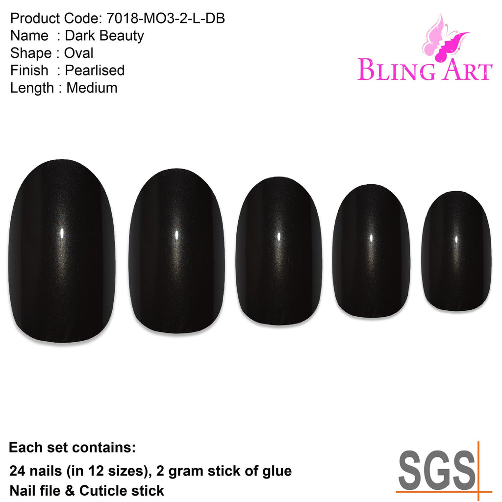 False Nails by Bling Art Black Glitter Oval Medium Fake Acrylic 24 Tips ...