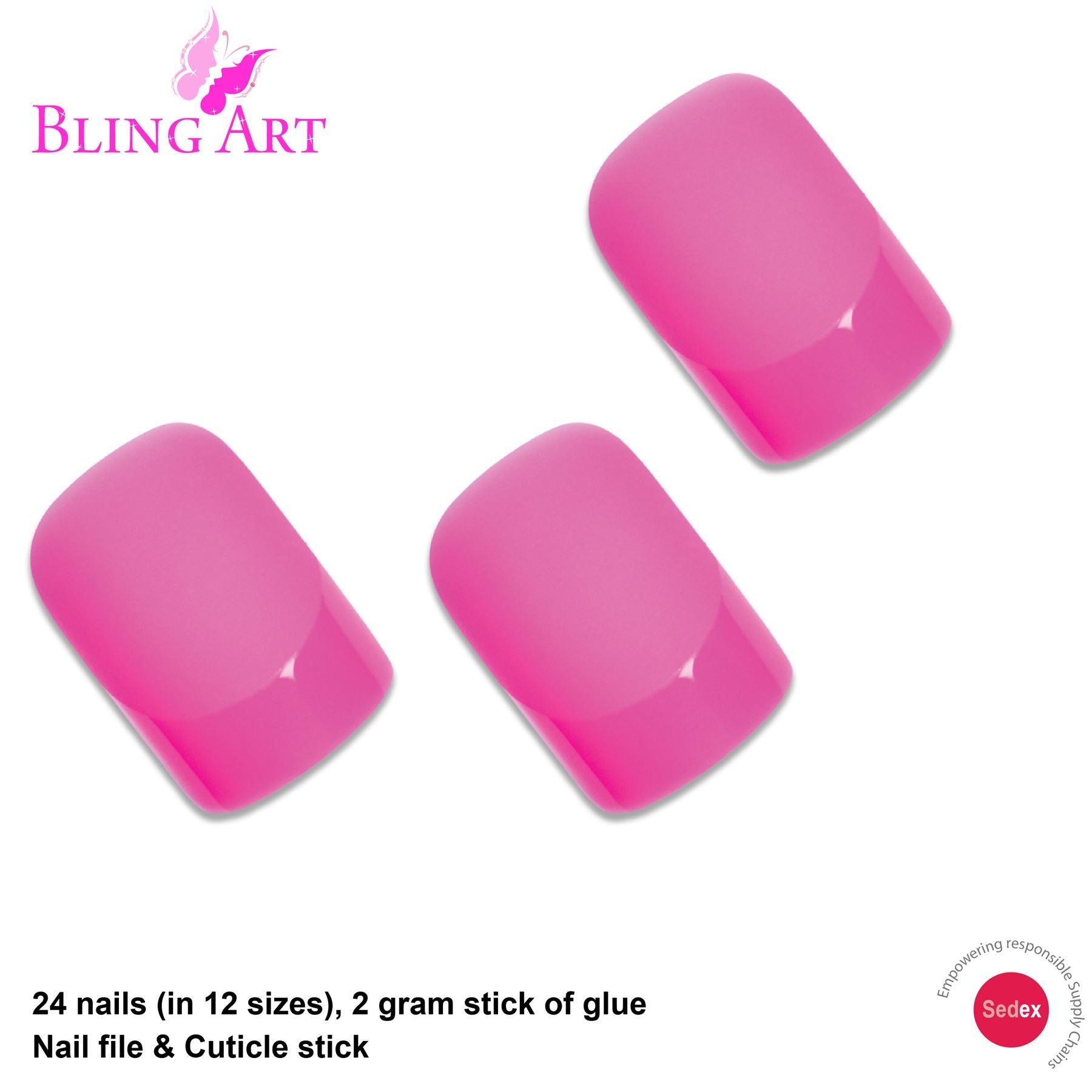 False Nails by Bling Art Pink Matte French Manicure Fake Medium Tips with Glue