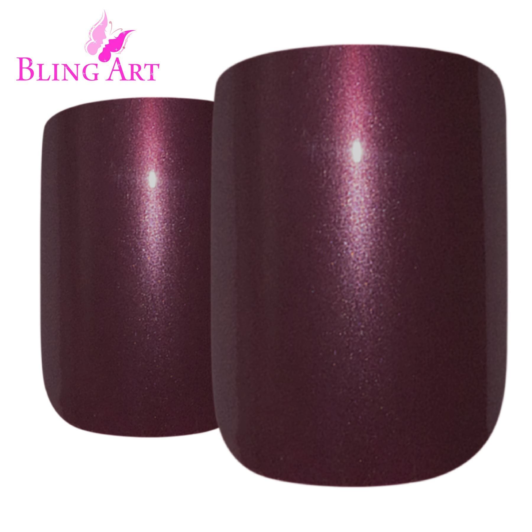 False Nails by Bling Art Brown Glitter French Squoval Fake Medium Acrylic Tips