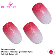 False Nails by Bling Art Red Gel Ombre Oval Medium Fake Acrylic 24 Tips Glue