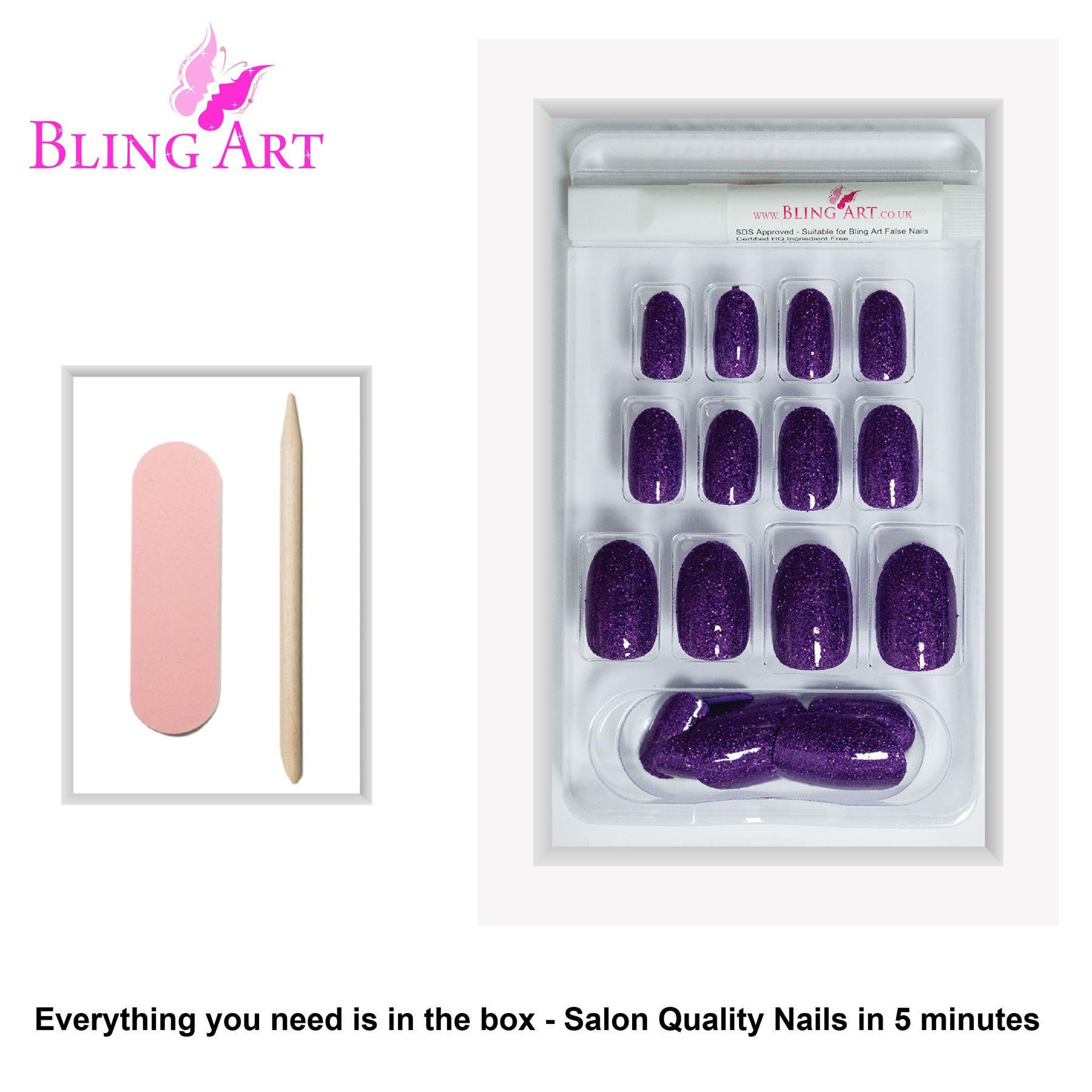 False Nails by Bling Art Purple Gel Oval Medium Fake Acrylic Round Nail Tips with Glue