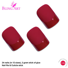 False Nails by Bling Art Red Matte French Manicure Fake Medium Tips with Glue
