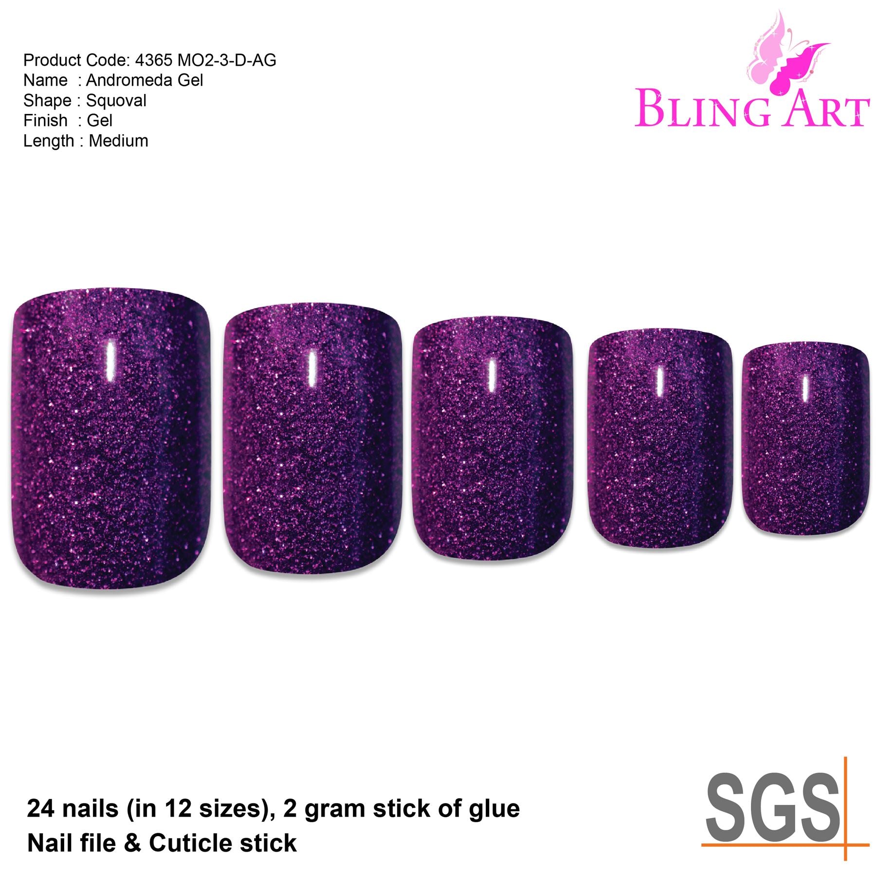False Nails by Bling Art Purple Gel French Manicure Fake Medium Tips with Glue