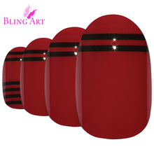 False Nails by Bling Art Red Black Glossy Oval Medium Fake 24 Acrylic Nail Tips
