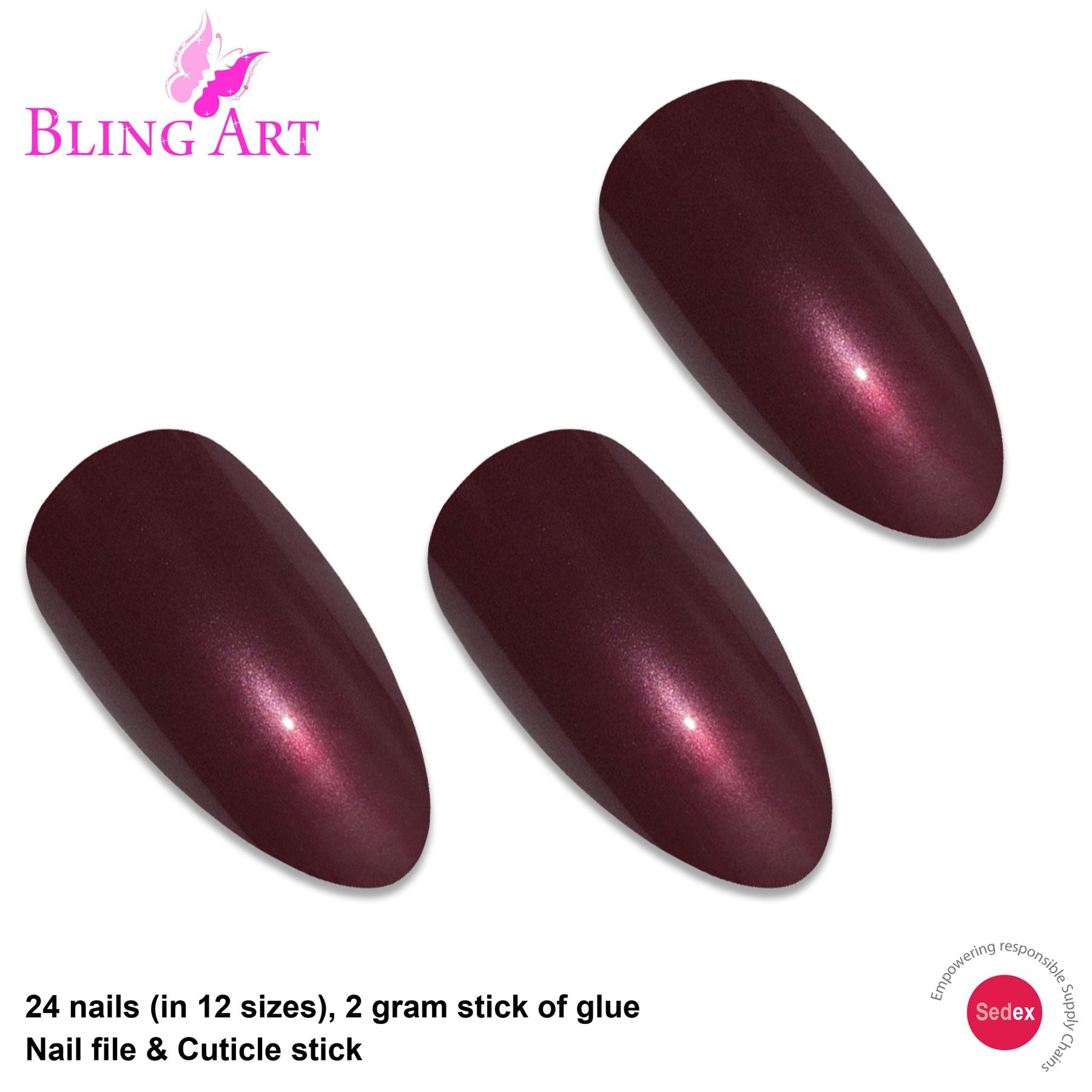 False Nails by Bling Art Red Brown Almond Stiletto Coffin 24 Fake Long Tips