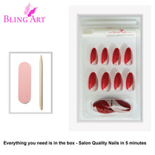 False Nails by Bling Art Red Glitter Almond Stiletto Acrylic 24 Fake Long Tips
