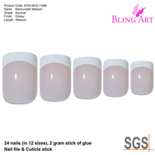 False Nails by Bling Art White French Manicure Fake Medium Tips with Glue