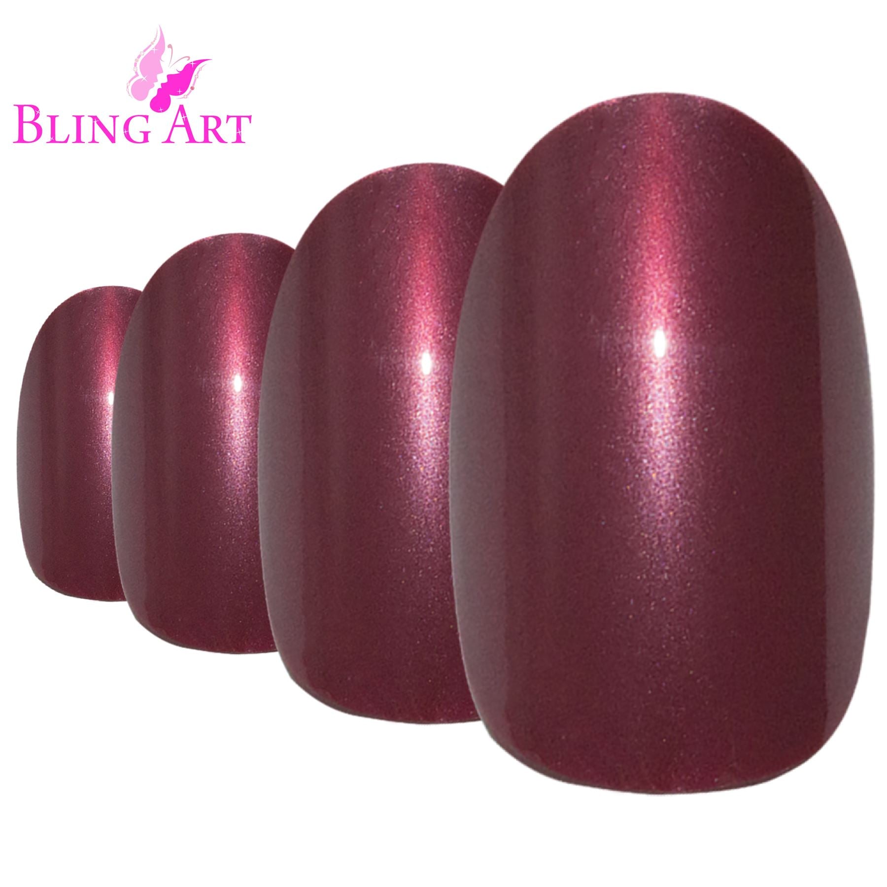 False Nails by Bling Art Red Brown Glitter Oval Medium  Acrylic Tips with Glue
