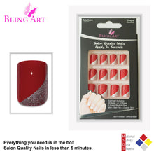 False Nails by Bling Art Red Glitter French Squoval 24 Fake Medium Acrylic Tips