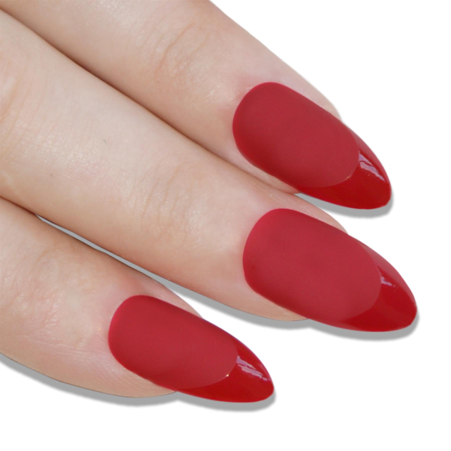 False Nails Bling Art Red Matte Almond Stiletto Long Fake Acrylic Tips with Glue