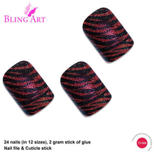 False Nails by Bling Art Glitter Red Black French Manicure Fake Medium Tips Glue