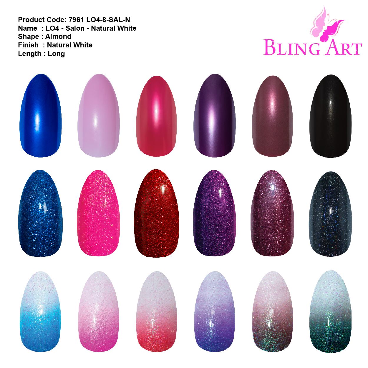 False Nails by Bling Art 360 Stiletto Almond Long Natural Acrylic Fake Nail Tips without glue