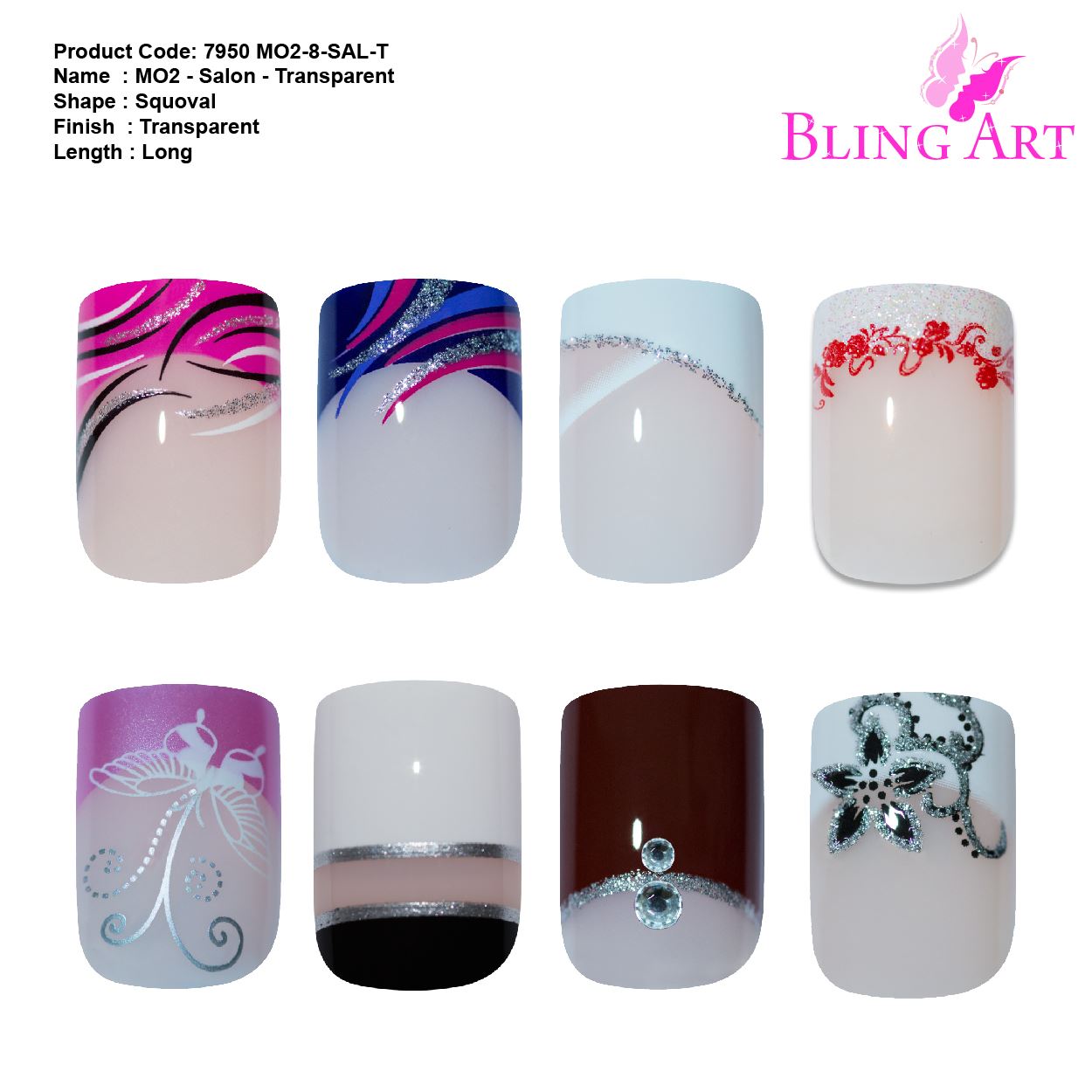 False Nails by Bling Art 360 Squoval Long Transparent Acrylic Fake Nail Tips without glue