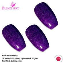 False Nails by Bling Art Purple Gel Ballerina Coffin 24 Fake Long Acrylic Tips