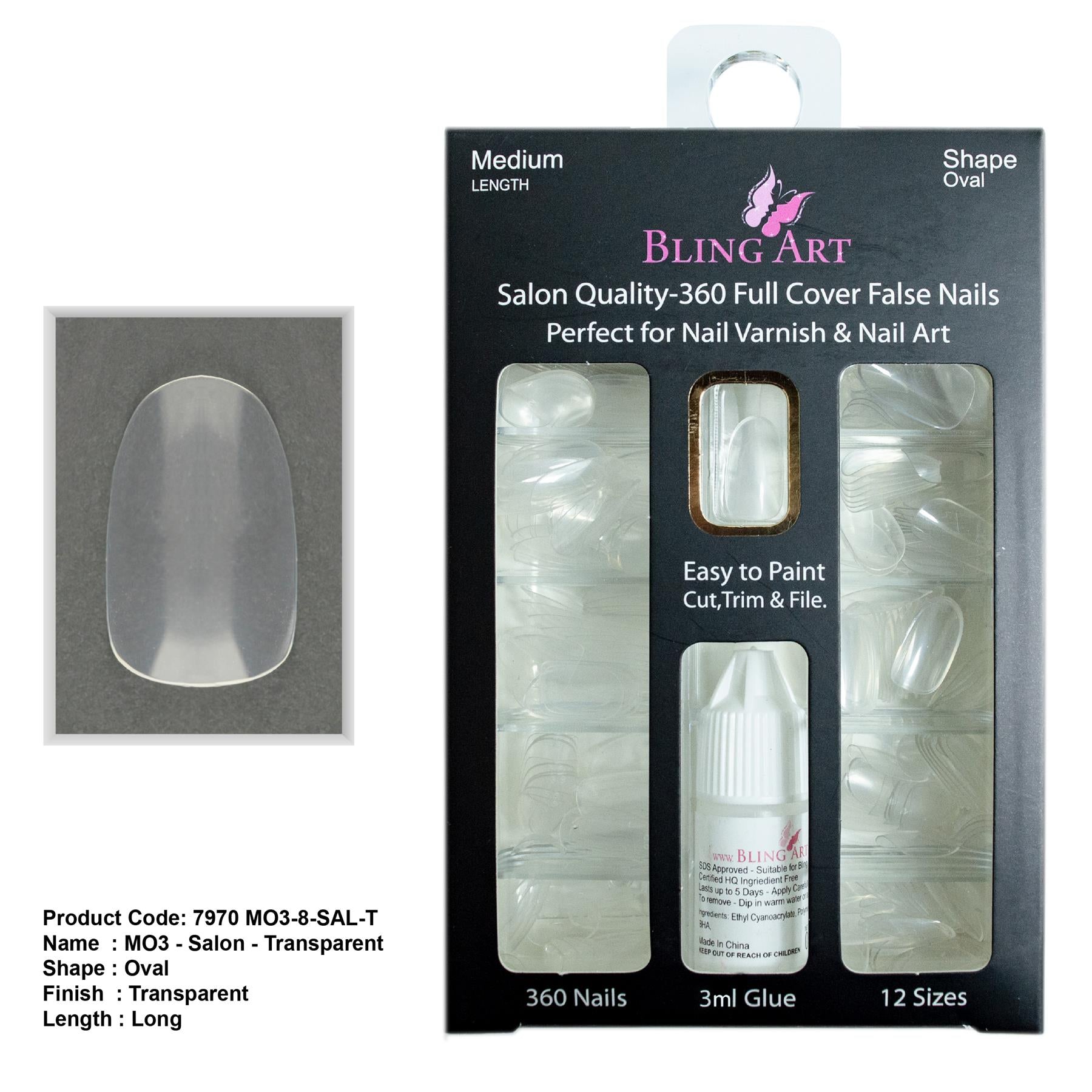 False Nails by Bling Art 360 Oval Medium Transparent Acrylic Fake Nail Tips without glue